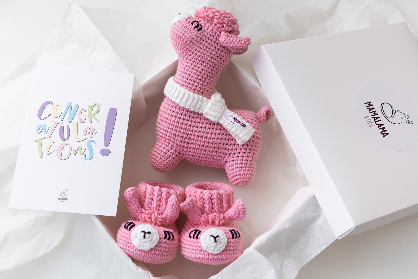 Llama booties pregnancy gift box Pink