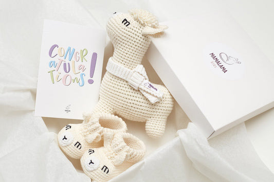 Llama toy & booties pregnancy gift box
